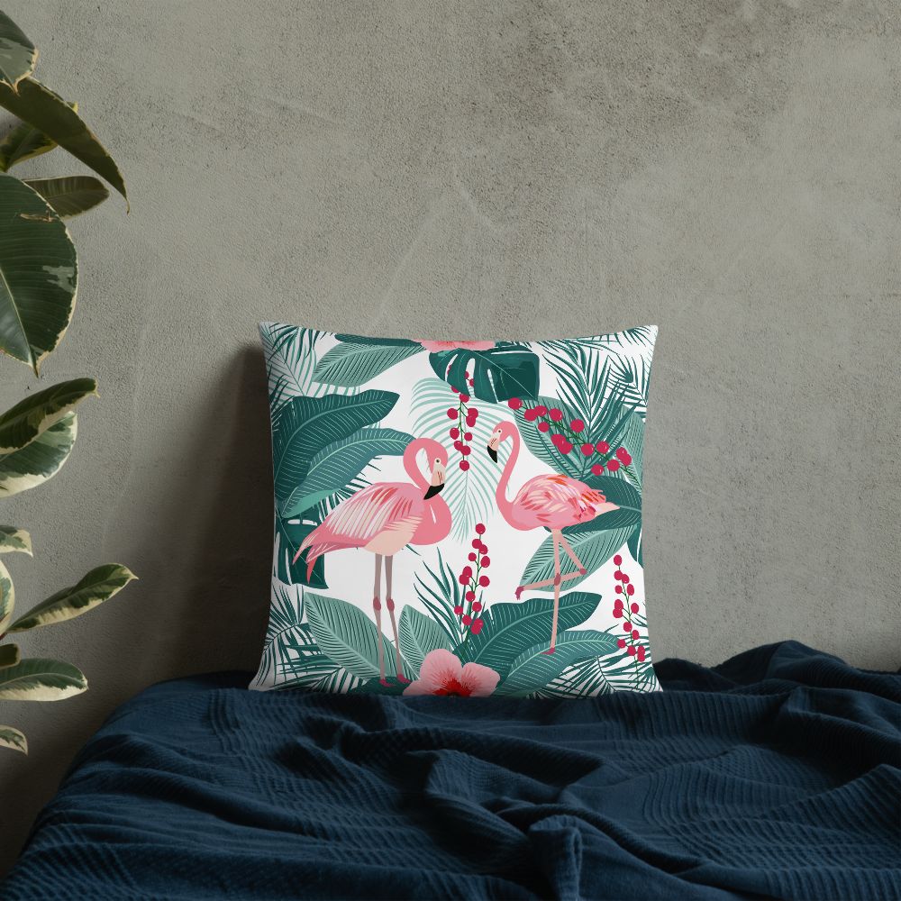 Flamingo and Tropical Print Pillow