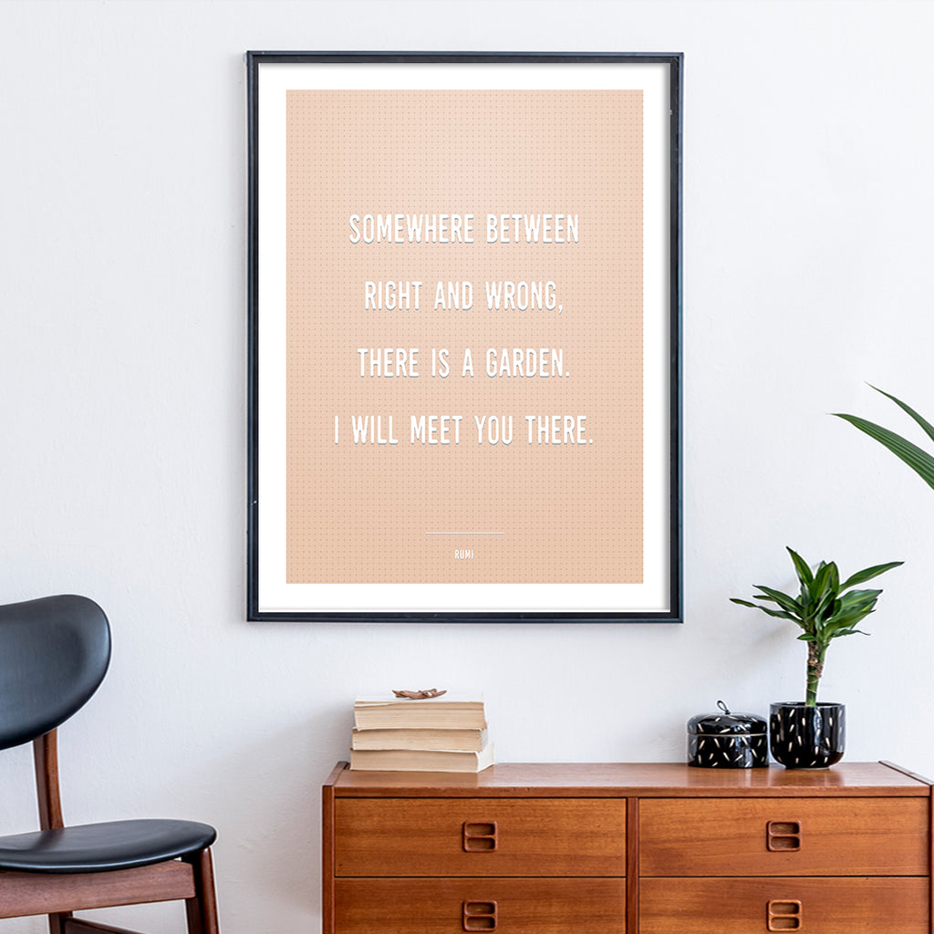 Garden Quote by Rumi Wall Art Print (Peach)