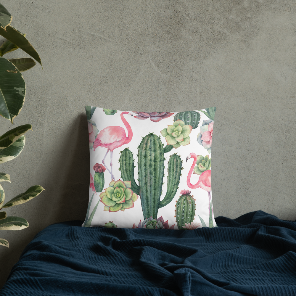 Cactus and Flamingo Print Pillow