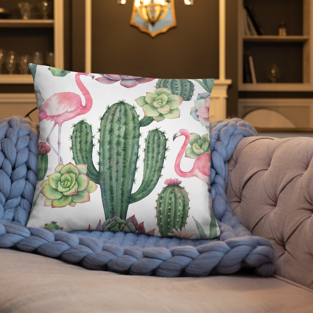 Cactus and Flamingo Print Pillow