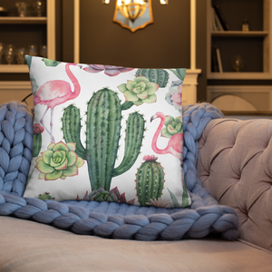 Cactus and Flamingo Print Pillow