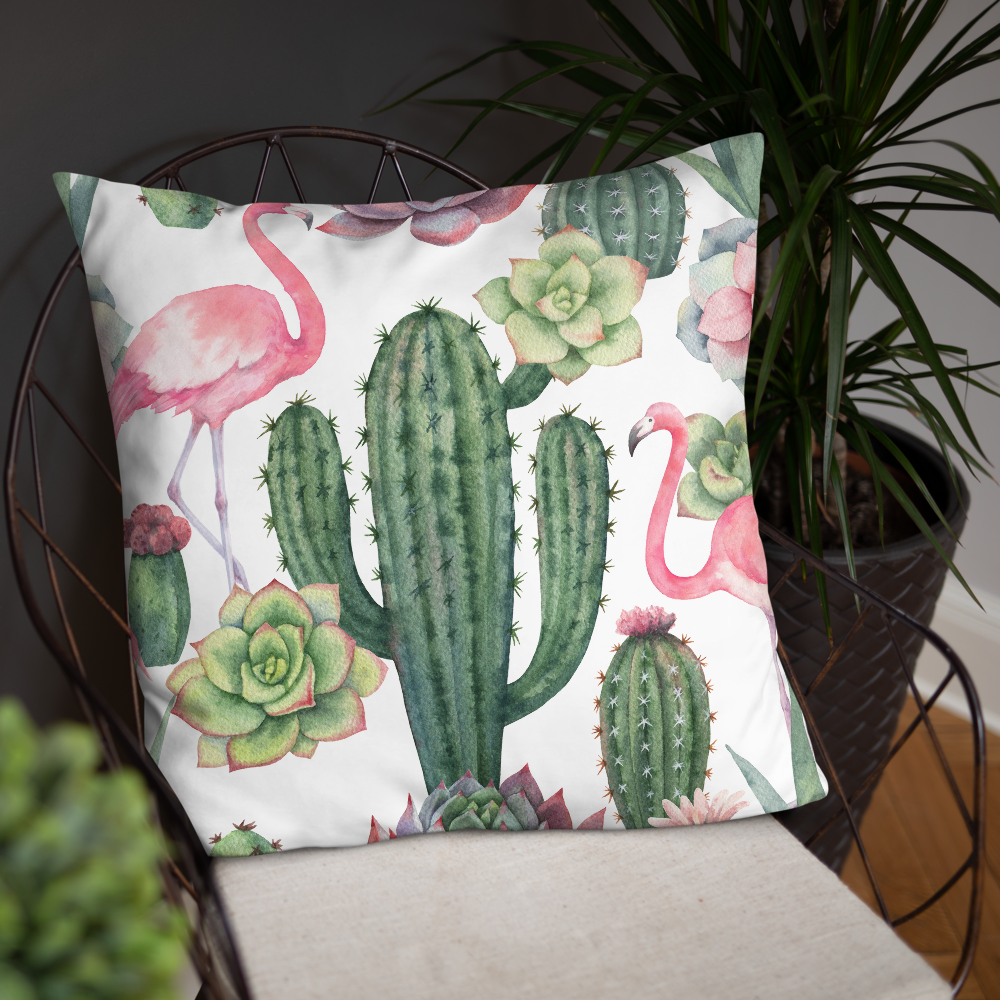 Cactus and Flamingo Print Pillow