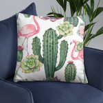 Cactus and Flamingo Print Pillow