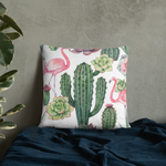 Cactus and Flamingo Print Pillow