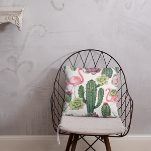 Cactus and Flamingo Print Pillow