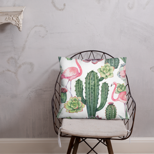 Cactus and Flamingo Print Pillow