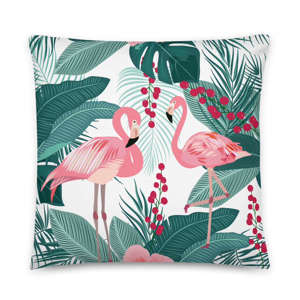 Flamingo and Tropical Print Pillow